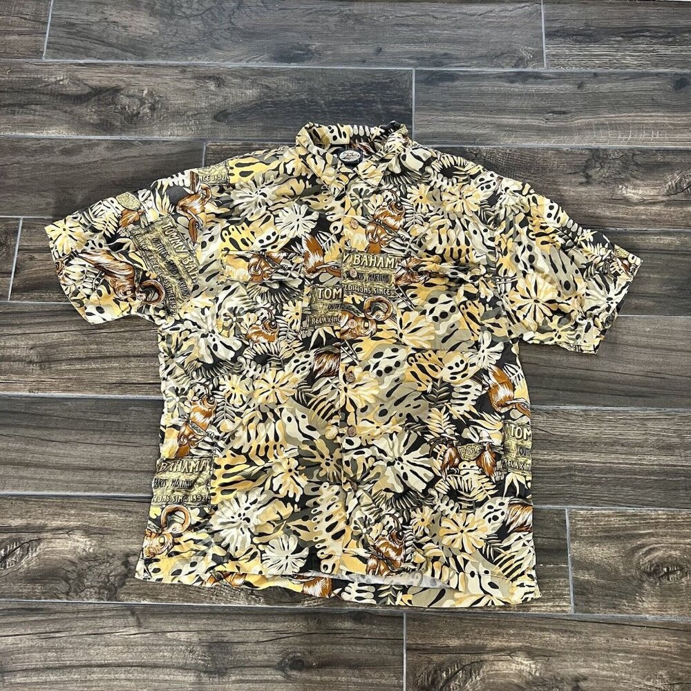 tommy bahama Button Down shirt Florals Birdies Yellow Size large Hawaiian